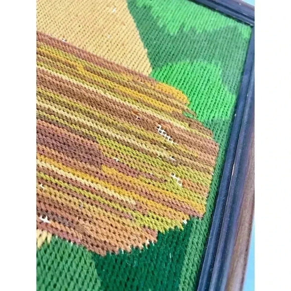 VTG Three Shastas Dam CA Needlepoint Embroidered MCM Fiber Art 12"x16" Framed - Picture 15 of 15